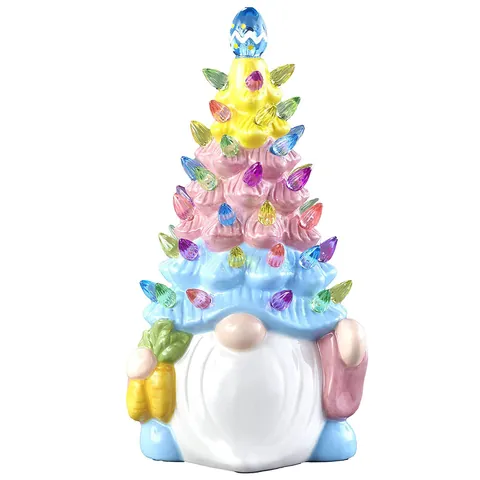 LED Light Up Easter Gnome Tree Decoration Resin Figurine With Easter Egg Rabbit Carrot For Spring Christmas Home Table Decor