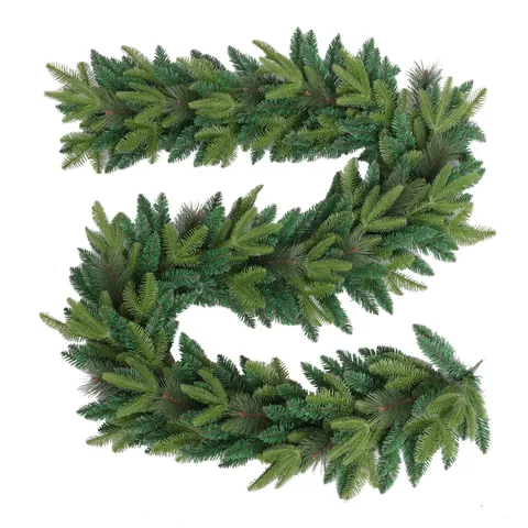 Ghirlanda di Natale Artificiale in Aghi di Pino PVC Verde Densa Decorazione per Scale Camino Interno Esterno Casa Vacanza