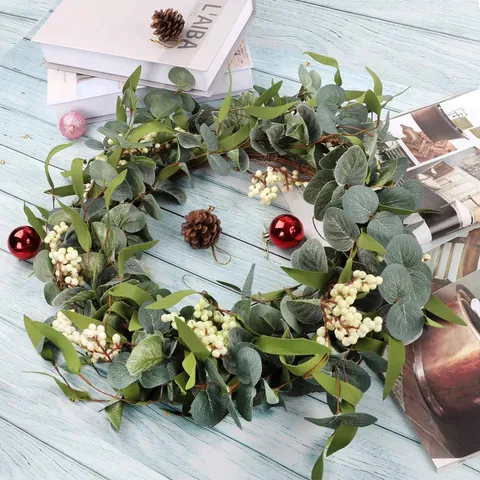 Artificial Eucalyptus Leaf Wreath With White Berries Rustic Hanging Garland For Front Door Wedding Party Home Wall Decor