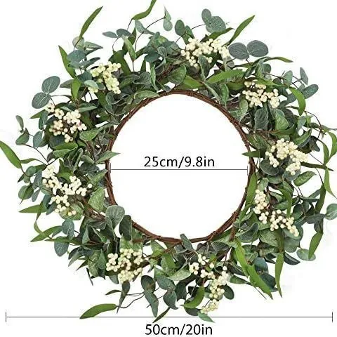 Artificial Eucalyptus Leaf Wreath With White Berries Rustic Hanging Garland For Front Door Wedding Party Home Wall Decor