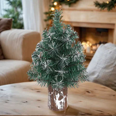Mini Artificial Christmas Tree Tabletop Decor With White Flocked Snow Effect PVC Pine Needle Desktop Xmas Tree Ornament For Home Office