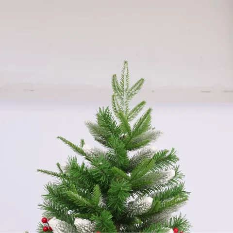 Artificial Flocked Christmas Tree With Red Berries And Pine Cones Stable Metal Stand For Holiday Living Room Decoration