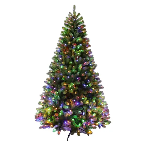 Albero di Natale Artificiale Con Luci LED Integrate e Supporto in Metallo Pieghevole per Decorazioni Natalizie da Interno Casa Ufficio