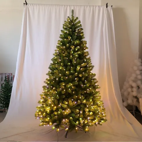 Albero di Natale Artificiale Con Luci LED Integrate e Supporto in Metallo Pieghevole per Decorazioni Natalizie da Interno Casa Ufficio