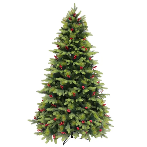 Árbol de Navidad Artificial Con Bayas Rojas Agujas de Pino PE Realistas Soporte de Metal Decoración de Navidad