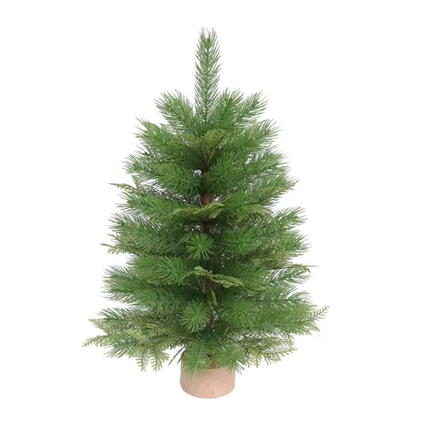 Mini Artificial Christmas Tree PE Mixed Pine Needles Desktop Decoration Holiday Ornament With Round Wooden Base Green