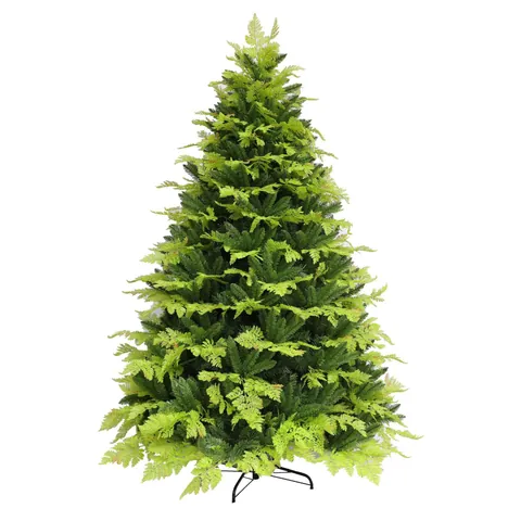 Premium Künstlicher Weihnachtsbaum Realistisches Zweifarbiges Grünes PVC Laub Kiefern Und Farnblätter Design Mit Stabiler Metallständer