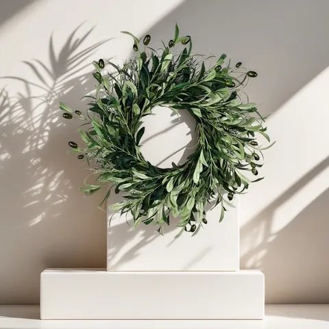 Ghirlanda di Foglie di Olivo Artificiale Con Frutti Verde per Porta d'Ingresso Parete Matrimonio Fattoria Casa Verde Oliva