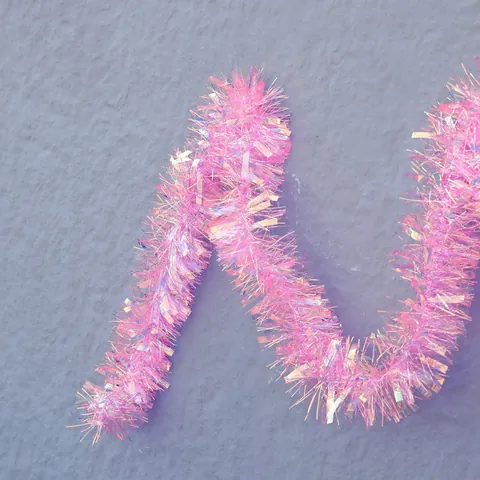 Iridescent Pink Laser Tinsel Garland Metallic Sparkling Hanging Decor For Christmas Birthday Party Home Wedding Decoration