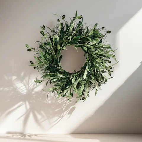 Ghirlanda di Foglie di Olivo Artificiale Con Frutti Verde per Porta d'Ingresso Parete Matrimonio Fattoria Casa Verde Oliva