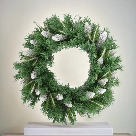Snowy Artificial Christmas Wreath Frosted Pine Needle PE PVC Garland Holiday Party Home Wall Door Hanging Decoration