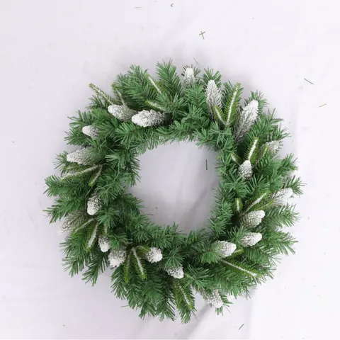 Snowy Artificial Christmas Wreath Frosted Pine Needle PE PVC Garland Holiday Party Home Wall Door Hanging Decoration