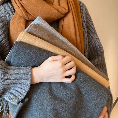 Einfarbiger Schal aus Kaschmirimitat für Damen Dickes Warmes Winter Pashmina Umschlagtuch mit Quasten Weich Lang Geschenk