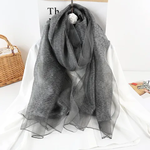 Écharpe Femme en Soie et Mohair de Luxe Châle en Soie Véritable Double Couche Protection Solaire Élégante Couleur Unie pour Fête Mariage
