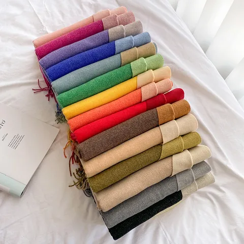 Bufanda de Mujer Color Sólido Imitación Cachemira de Viscosa Chal Cálido Doble Cara Con Borlas Pashmina Elegante para Otoño Invierno
