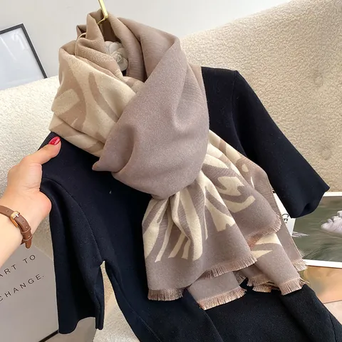 Women Winter Thick Viscose Scarf Zebra Pattern Gradient Shawl Warm Tassel Long Pashmina Wrap For Daily Travel Fashion Scarf