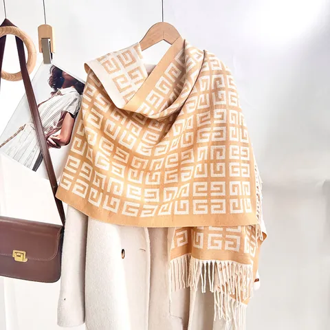 Fashion Geometric Grid Pattern Scarf For Women Men Winter Warm Soft Shawl With Tassels Elegant Warp Knitted Jacquard Scarf