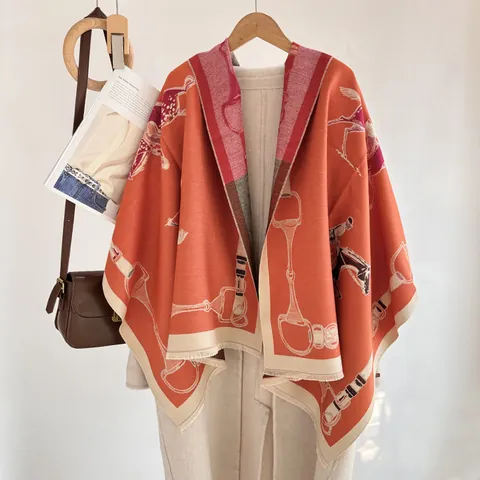 Vintage Pferdemuster Schal Für Damen Winter Dick Warm Schultertuch Elegant Reitsport Print Pashmina Wickel Mode Accessoires Geschenk