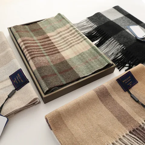 Britisches Stil 100% Wolle Karierter Schal Für Damen Herren Winter Warm Quasten Karo Weicher Halswärmer Accessoires
