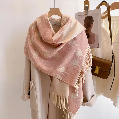 Sciarpa Invernale da Donna Pied de Poule Ispessita Calda Sciarpa Jacquard con Nappine Scialle Double Face Viscosa Effetto Cashmere