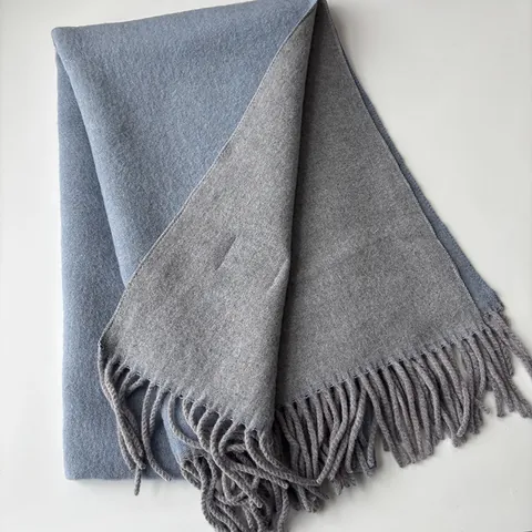Elegant Women Double Sided Wool Scarf Solid Color Thickened Warm Shawl With Tassel Fringe For Autumn Winter Luxury Wrap
