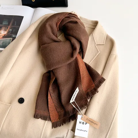 Unisex Solid Color Imitation Cashmere Scarf Autumn Winter Warm Large Shawl With Tassels Soft Viscose Polyester Wrap