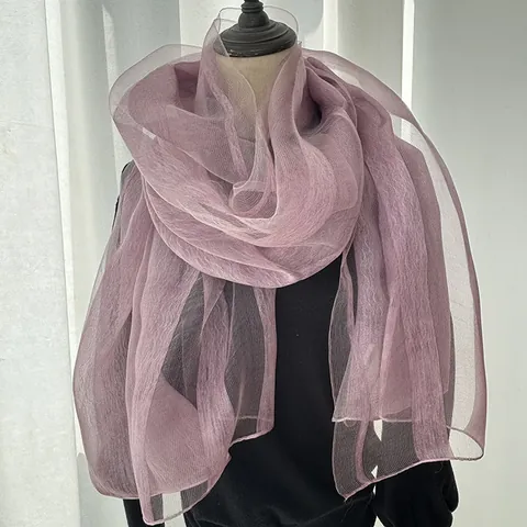 Élégant Foulard Plissé en Soie de Mûrier pour Femme Style Français Vintage Châle Long Léger Protection Solaire pour Vacances