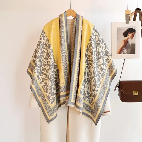 Women's Paisley Print Imitation Cashmere Scarf Vintage Floral Tassel Shawl Thick Warm Reversible Winter Wrap Autumn Accessories