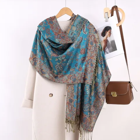 Women's Vintage Paisley Jacquard Scarf Ethnic Bohemian Tassel Shawl Viscose Fiber Pashmina Hijab For Travel Daily Wear