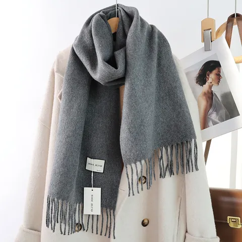 Klassischer Einfarbiger Wollmischung Schal Für Damen Herren Mode Fransen Quaste Schultertuch Doppelseitig Vielseitig Winter Warm Wrap