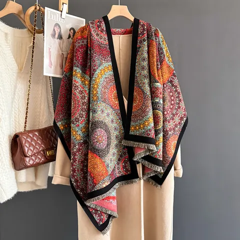 Bohemian Ethnisch Dicker Warmer Schal Für Damen Vintage Mandala Schultertuch Mit Quasten Weich Winterhalstuch Pashmina Geschenk
