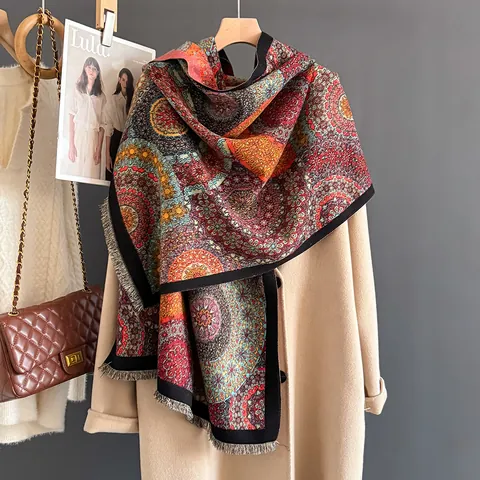 Bohemian Ethnisch Dicker Warmer Schal Für Damen Vintage Mandala Schultertuch Mit Quasten Weich Winterhalstuch Pashmina Geschenk