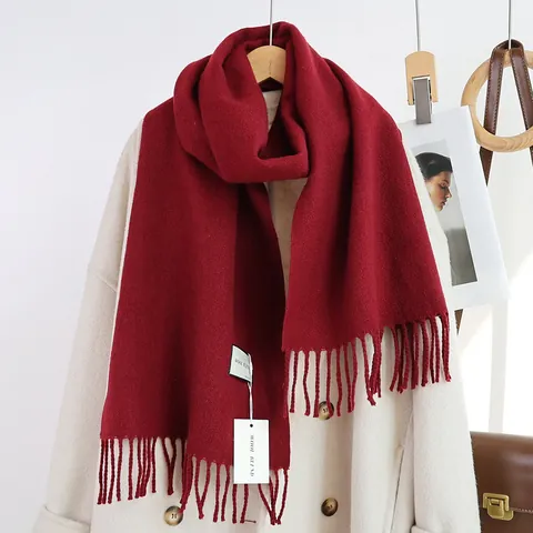 Klassischer Einfarbiger Wollmischung Schal Für Damen Herren Mode Fransen Quaste Schultertuch Doppelseitig Vielseitig Winter Warm Wrap