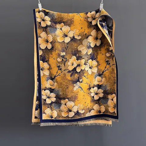 Damen Vintage Blumen Schal Schultertuch Viskose Polyester Winter Warm Jacquard Omslagdoek Mit Quasten Retro Elegant