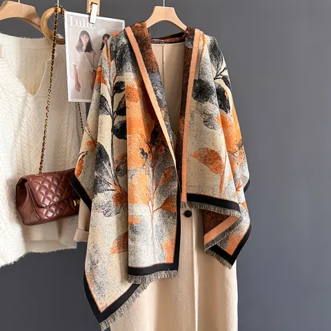 Sciarpa Vintage con Stampa Floreale Grande Scialle in Finto Cashmere con Nappine Morbido e Caldo Scaldacollo Invernale da Donna