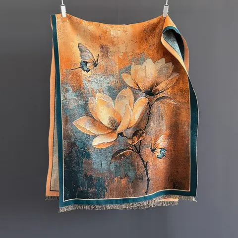 Vintage Bloem Vlinder Verdikte Sjaal Voor Dames Imitatie Kasjmier Warme Omslagdoek Winter Jacquard Kwastje Pashmina Accessoires