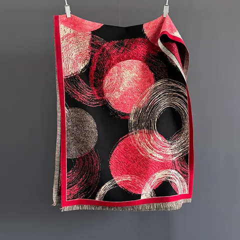 Dames Verdikte Warme Viscose Polyester Sjaal Abstract Geometrisch Cirkelpatroon Lange Omslagdoek Met Kwasten Wintermode