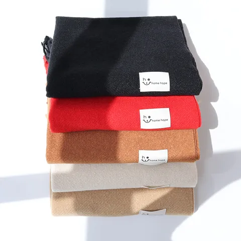 Women Solid Color Imitation Cashmere Scarf Soft Polyester Tassel Shawl Wrap Winter Warm Thick Pashmina Elegant Scarf For Ladies