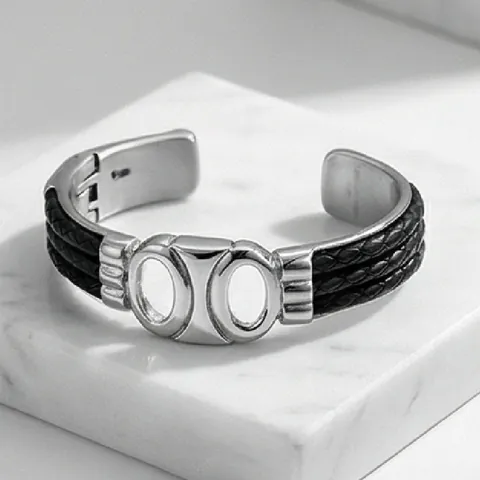 Leeuwenkop Armband Roestvrij Staal Gevlochten Echt Leer Punk Rock Biker Dominante Sieraden Voor Heren