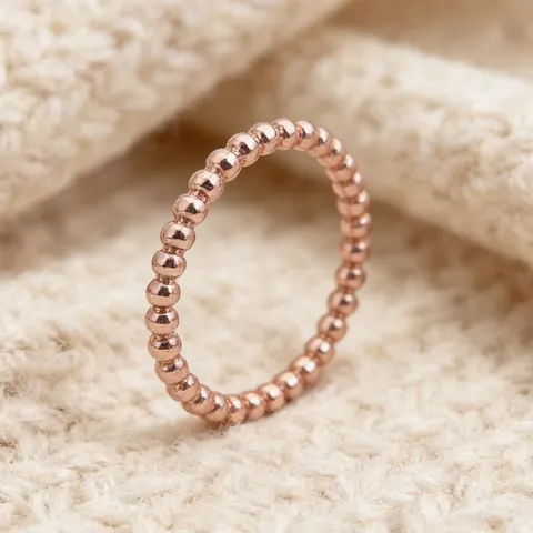 Minimalist Beaded Band Ring For Women 316L Stainless Steel 18K Gold Plated Stackable Polished Perlee Texture Jewelry Accessory