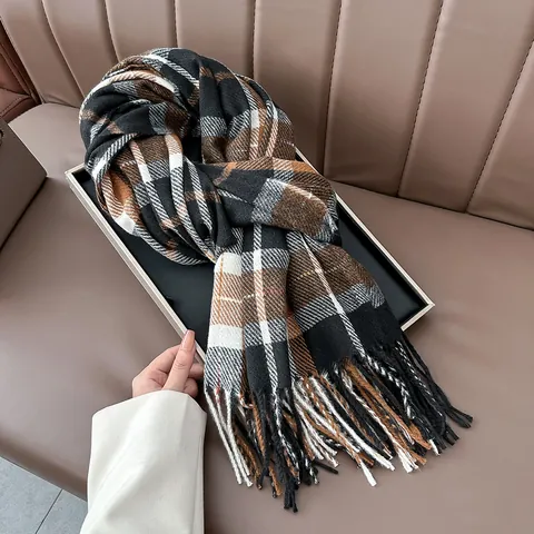 Classic Plaid Scarf For Women Men Winter Warm Polyester Shawl Wrap With Tassels Soft Fashion Casual Neck Warmer Accessory