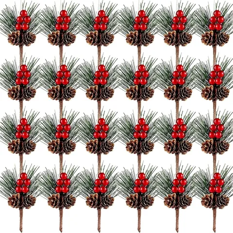 Ramoscelli Artificiali Di Aghi Di Pino Di Natale Con Bacche Rosse E Pigne DIY Mini Decorazione Floreale Per La Casa
