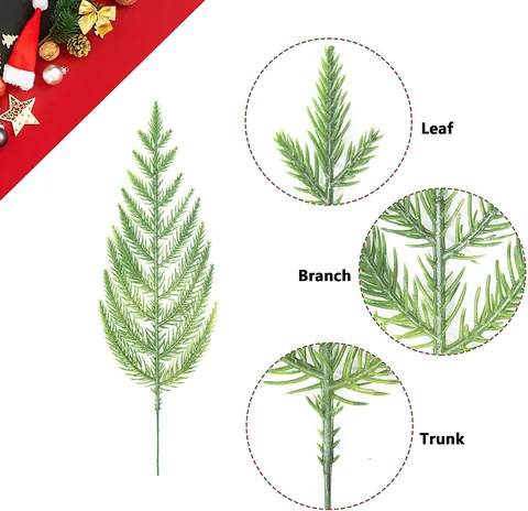 Rami di Pino Norfolk Artificiali Aghi di Pino Verdi Ghiacciati per Ghirlanda di Natale Fai-da-te Decorazione