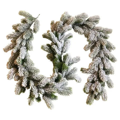 Guirlande de Noël Floconnée en PE Avec Aiguilles de Pin Artificielles Et Effet Neige Pour Décoration de Cheminée Table