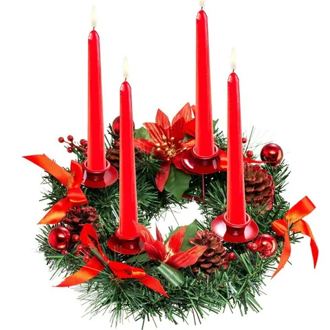 Χριστουγεννιάτικο Κηροπήγιο Στεφάνι Advent Με 4 Κύπελλα Τεχνητή Βελόνα Πεύκου Κουκουνάρι Φιόγκος Από Σατέν Κορδέλα Επιτραπέζια Διακόσμηση