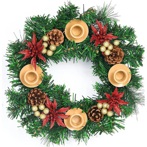 Ghirlanda Natalizia Artificiale Con Pigne Bacche Poinsettia Centrotavola Natalizio Decorazione Per La Casa