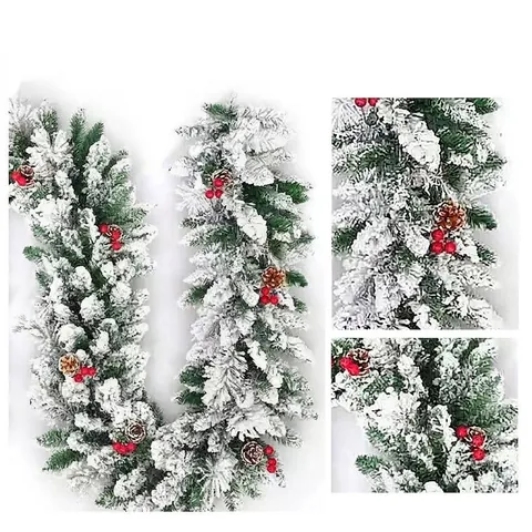 Kerstslinger Kunstmatig Besneeuwd Dennennaalden Met Dennenappels Rode Bessen PVC Decoratie Voor Raam Deur Open Haard