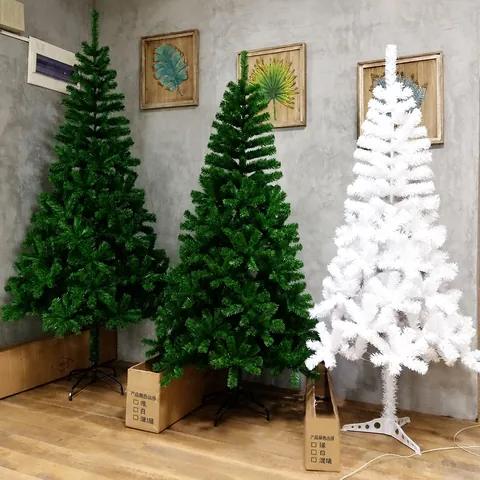 Classic Artificial Christmas Tree Dark Green Dense PVC Needles With Metal Base Flame Retardant Xmas Decoration For Home Hotel Mall Festival Decoration