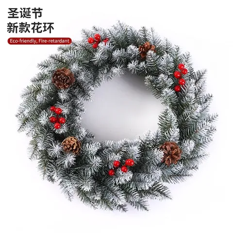 Ghirlanda di Natale Artificiale Aghi di Pino Innevati Bacche Rosse Pigne Decorazione Appendibile Ghirlanda Natalizia Ornamento Casa Porta Parete