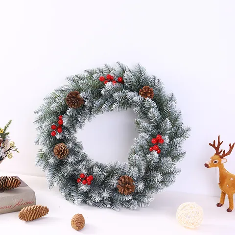 Ghirlanda di Natale Artificiale Aghi di Pino Innevati Bacche Rosse Pigne Decorazione Appendibile Ghirlanda Natalizia Ornamento Casa Porta Parete